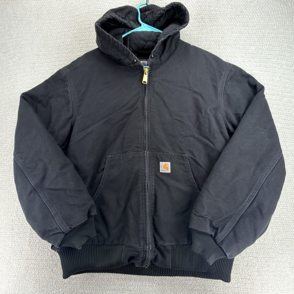Carhartt J140 BLK Active Jacket Men's L Black Duck Hooded USA Made Workwear